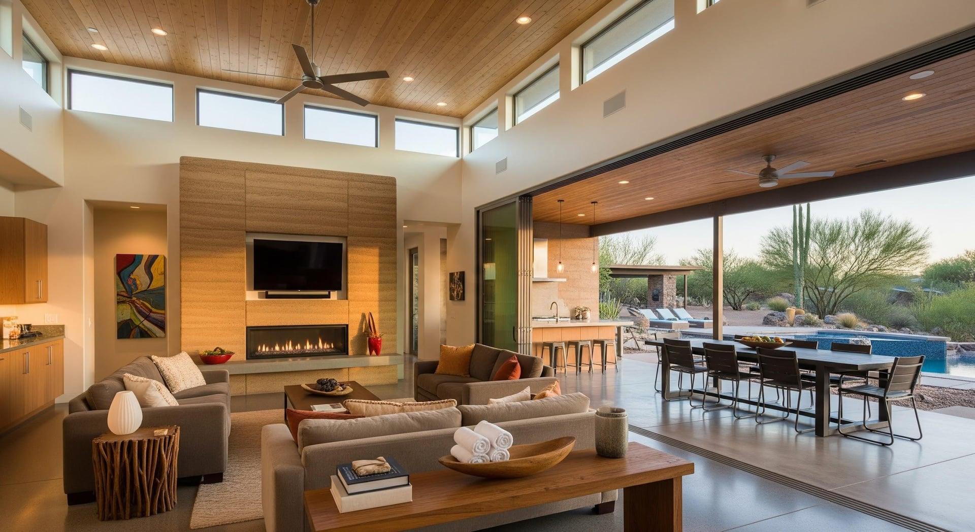 Light-filled ELEMENT interior with clerestory windows and indoor-outdoor living