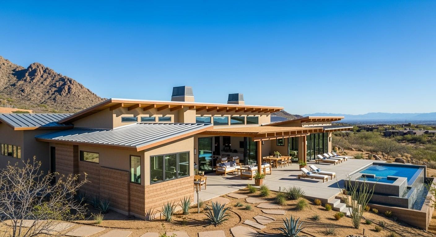 ELEMENT #3, 3,600 sq ft holistic home exterior in the ELEMENT wellness community north of Tucson, Arizona