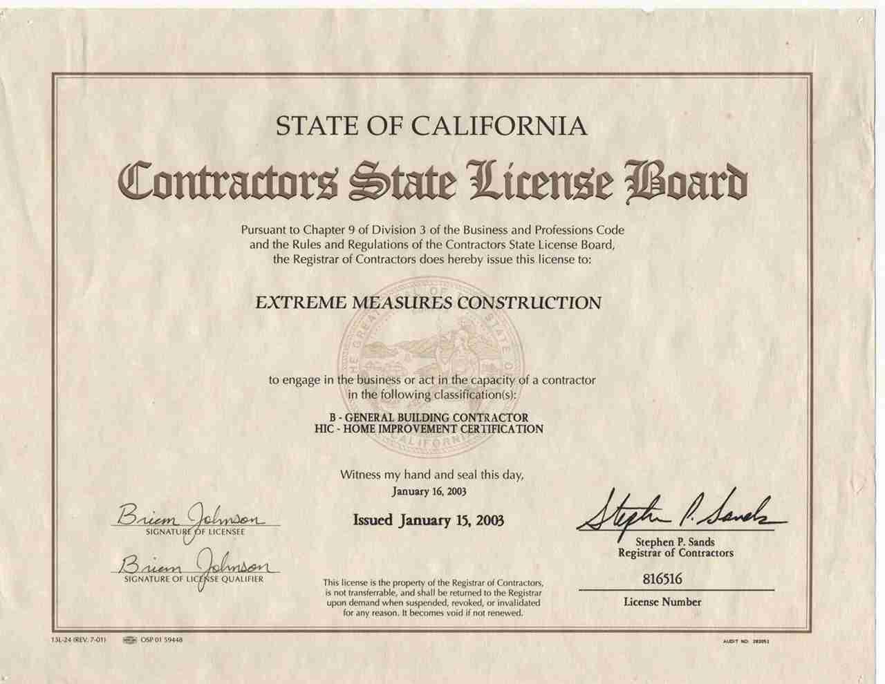California GC license 001